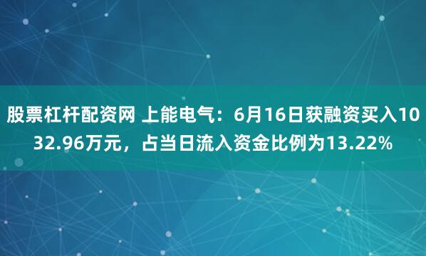 股票杠杆配资网 上能电气：6月16日获融资买入1032.96万元，占当日流入资金比例为13.22%